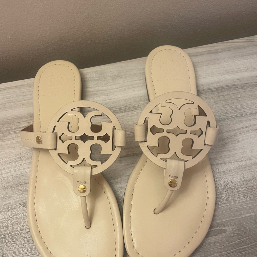 Tory Burch Tan Sandals with Iconic Logo
